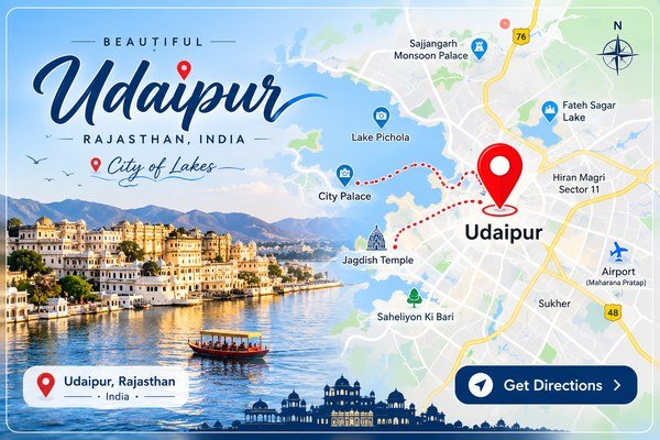Google Map showing Udaipur, Rajasthan - Click for directions